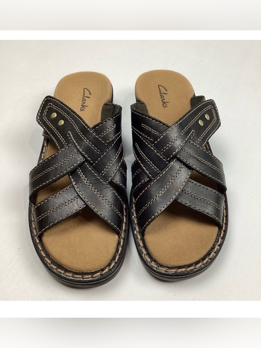 Leather Clarks Slip on Slide Adjustable Strap Sandals